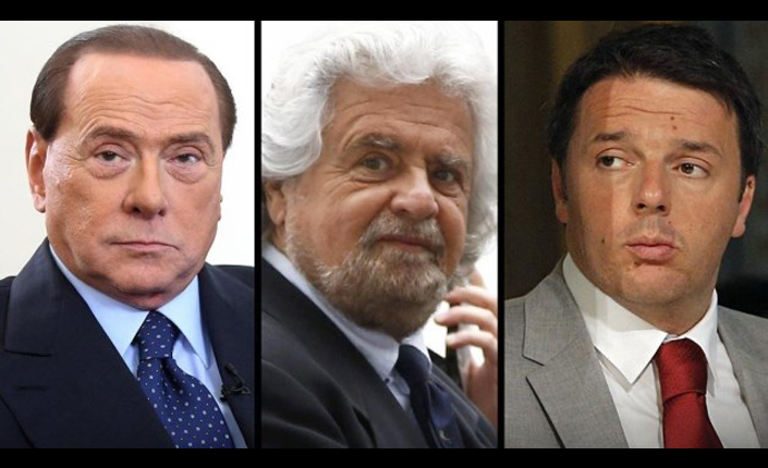 I leader dei tre principali partiti: Silvio Berlusconi (Forza Italia), Beppe Grillo (Movimento 5 Stelle) e Matteo Renzi (Partito democratico). Se l'Italicum diventasse legge probabilmente saranno gli unici tre ad avere una rappresentanza in parlamento.