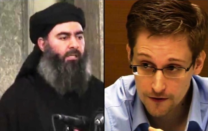 Il leader dell'Isil Abu Bakr al Bagdadi e l'ex agente dell'Nsa Edward Snowden.