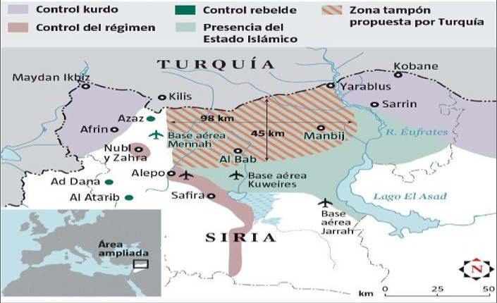 La frontiera contesa tra Turchia e Siria. Fonte: Institute for the study of war